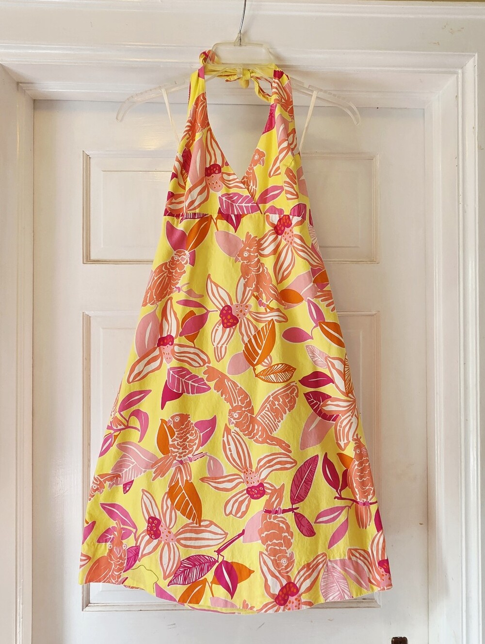 Lilly Pulitzer Yellow Tropical Parrot Floral Halter Mini Sundress - Size 6
